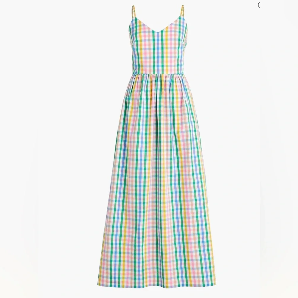 NWT J Crew Factory checked maxi sundress. Size 6. Smocked back, feminine colors - Picture 1 of 16